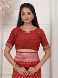 Red Lichi Silk Saree With Blouse Piece