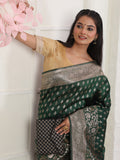 Green Lichi Silk Saree With Blouse Piece