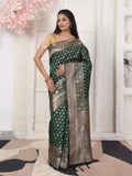 Green Lichi Silk Saree With Blouse Piece