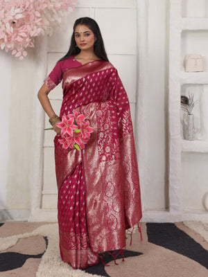 Light Pink Lichi Silk Saree With Blouse Piece