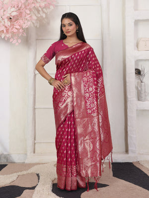 Light Pink Lichi Silk Saree With Blouse Piece