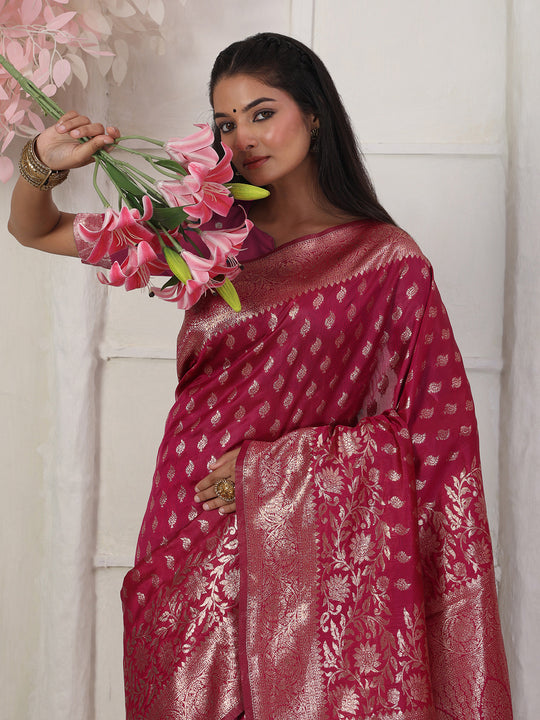 Light Pink Lichi Silk Saree With Blouse Piece
