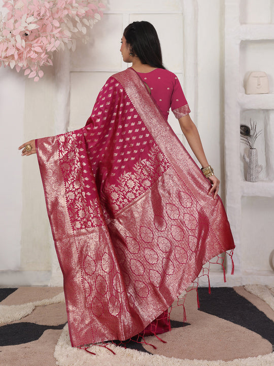 Light Pink Lichi Silk Saree With Blouse Piece