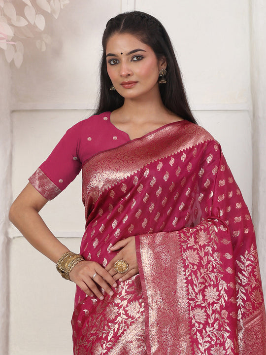 Light Pink Lichi Silk Saree With Blouse Piece