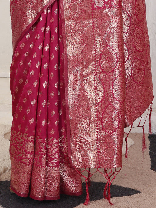 Light Pink Lichi Silk Saree With Blouse Piece