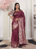 Wine Lichi Silk Saree With Blouse Piece