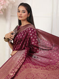Wine Lichi Silk Saree With Blouse Piece