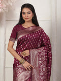 Wine Lichi Silk Saree With Blouse Piece