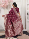 Wine Lichi Silk Saree With Blouse Piece