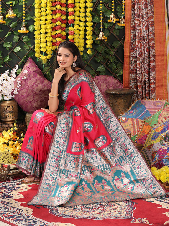 Pink Silk Saree With Blouse Piece