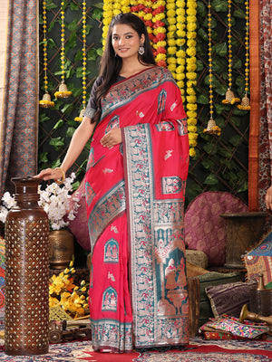 Pink Silk Saree With Blouse Piece