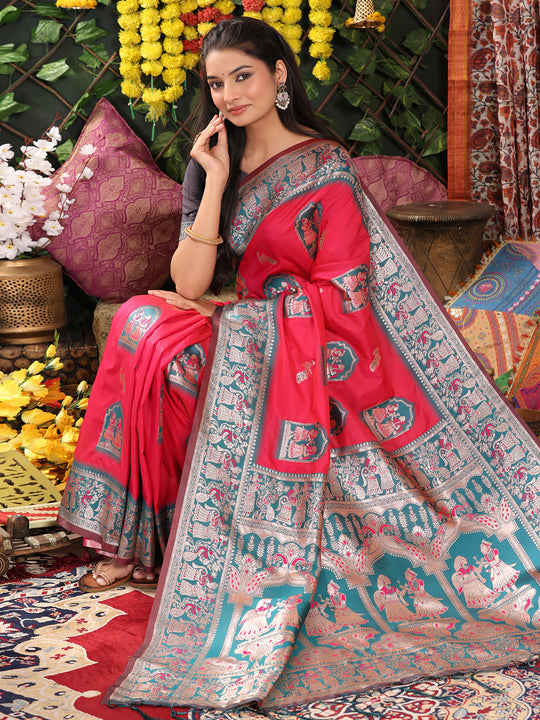 Pink Silk Saree With Blouse Piece