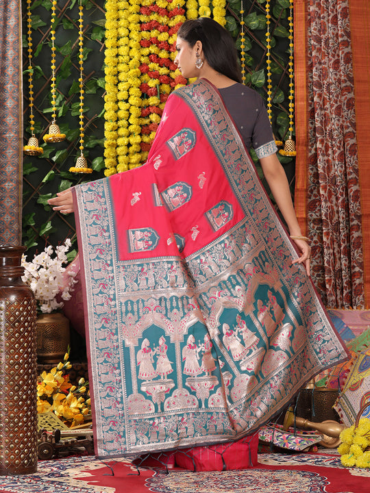 Pink Silk Saree With Blouse Piece
