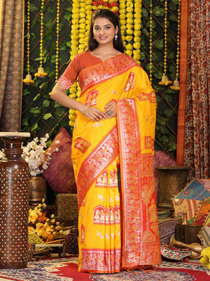 Yellow Silk Saree With Blouse Piece