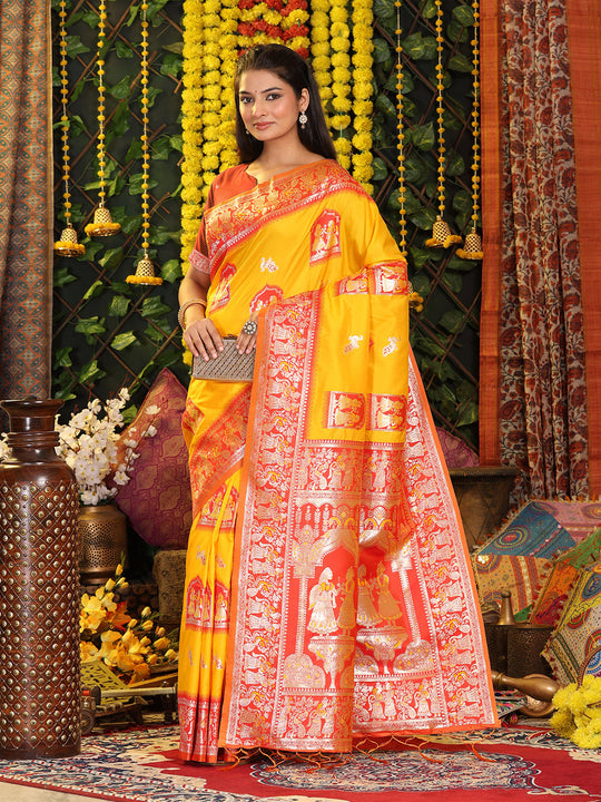 Yellow Silk Saree With Blouse Piece