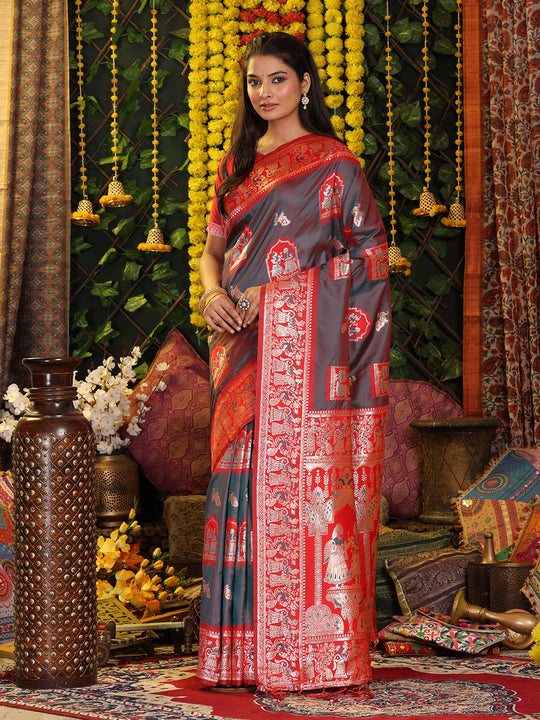 Grey Silk Saree With Blouse Piece