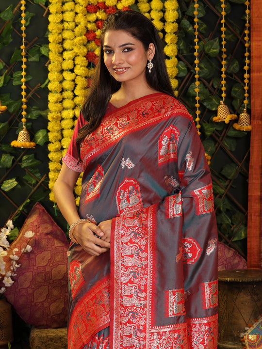 Grey Silk Saree With Blouse Piece