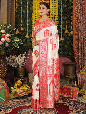 White Silk Saree With Blouse Piece