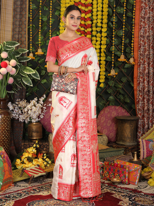 White Silk Saree With Blouse Piece