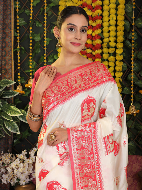 White Silk Saree With Blouse Piece