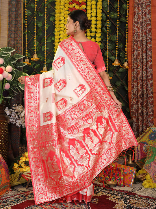 White Silk Saree With Blouse Piece
