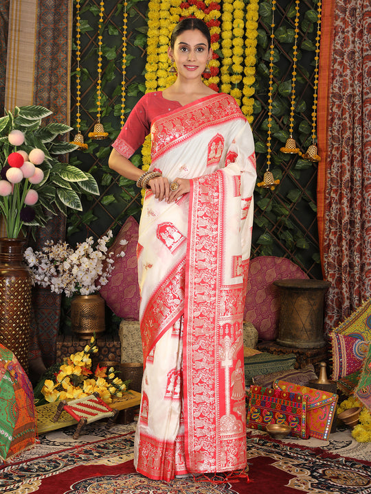 White Silk Saree With Blouse Piece