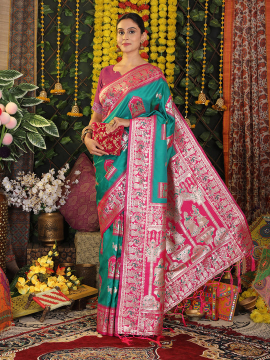 Sea Green  Silk Saree With Blouse Piece