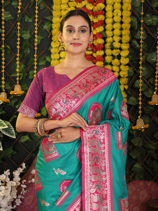 Sea Green  Silk Saree With Blouse Piece