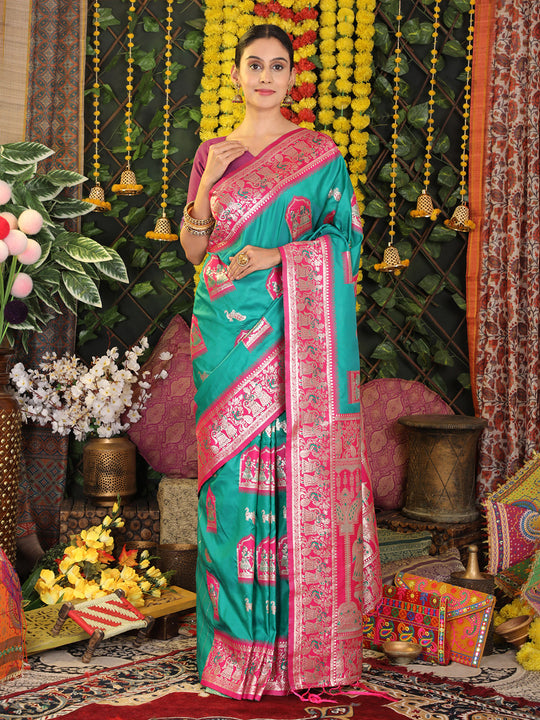 Sea Green  Silk Saree With Blouse Piece