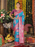 Sky Blue Silk Saree With Blouse Piece
