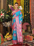 Sky Blue Silk Saree With Blouse Piece