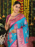 Sky Blue Silk Saree With Blouse Piece