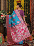Sky Blue Silk Saree With Blouse Piece