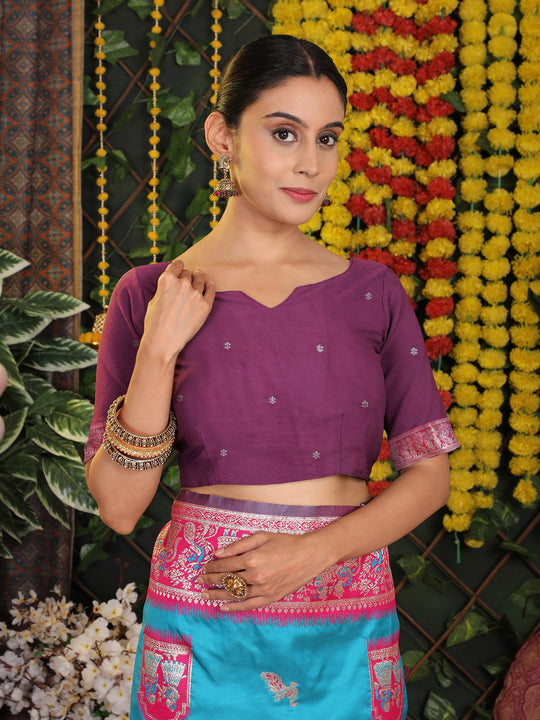 Sky Blue Silk Saree With Blouse Piece