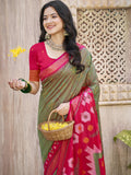 Mhendi Green Pochampalli Silk Saree With Blouse Piece