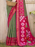 Mhendi Green Pochampalli Silk Saree With Blouse Piece