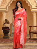Pink Banarasi Silk Saree With Blouse Piece
