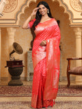 Pink Banarasi Silk Saree With Blouse Piece