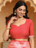 Pink Banarasi Silk Saree With Blouse Piece