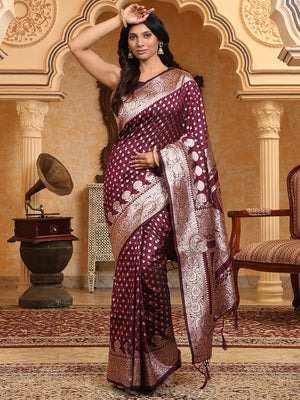 Purple Banarasi Silk Saree With Blouse Piece