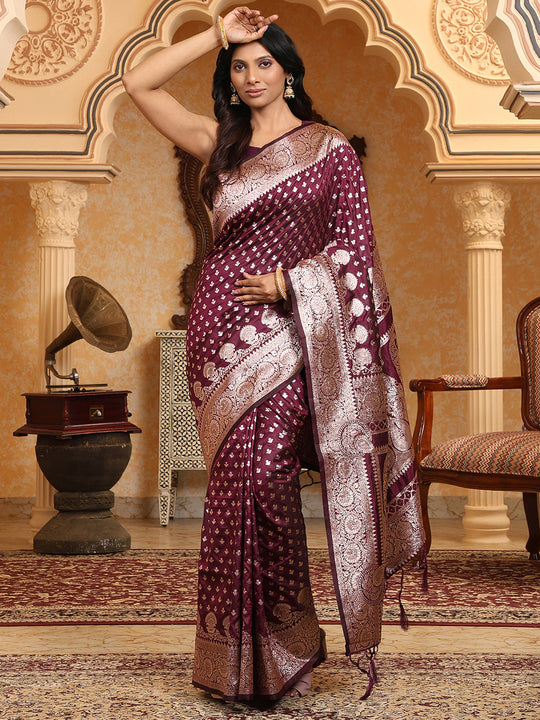 Purple Banarasi Silk Saree With Blouse Piece