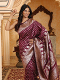 Purple Banarasi Silk Saree With Blouse Piece