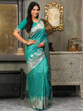 Sea Green Banarasi Silk Saree With Blouse Piece