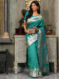 Sea Green Banarasi Silk Saree With Blouse Piece