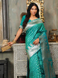 Sea Green Banarasi Silk Saree With Blouse Piece