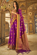 Womens Dola Silk Violet Saree With Blouse Piece