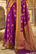 Womens Dola Silk Violet Saree With Blouse Piece