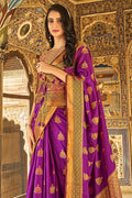 Womens Dola Silk Violet Saree With Blouse Piece