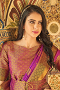 Womens Dola Silk Violet Saree With Blouse Piece