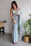 Grey Georgette Saree With Blouse Piece